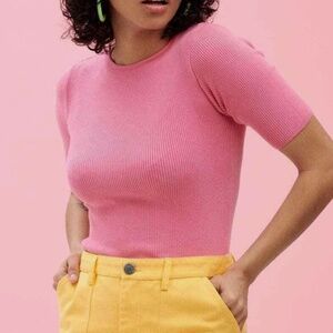 Lucy & Yak organic cotton knit top pink Women's L